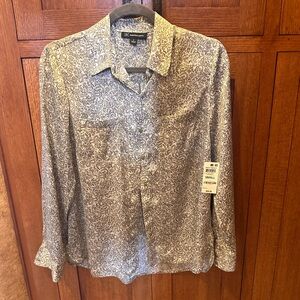 INC International Concepts Paisley Print Blouse silky NWT green and white